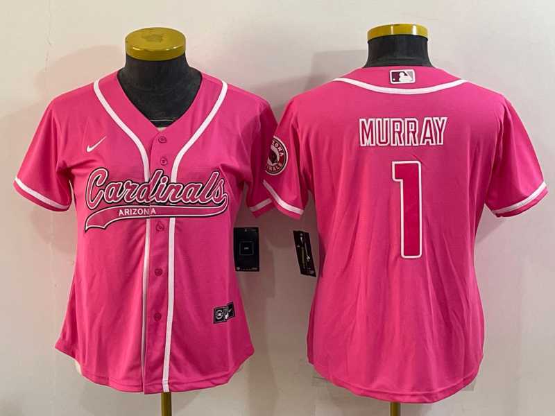 Women%27s Arizona Cardinals #1 Kyler Murray Pink With Patch Cool Base Stitched Baseball Jersey->women nfl jersey->Women Jersey
